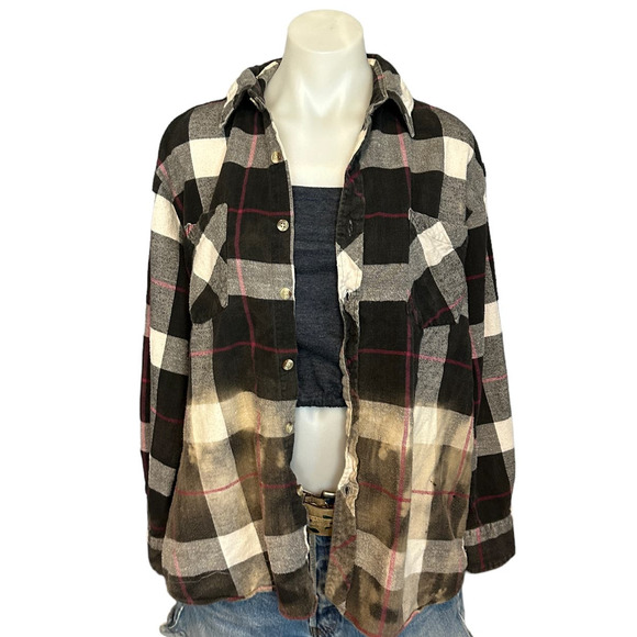 Deadpool Tacos Plaid Flannel Shirt XL Oversize Shacket Upcycle Unique Marvel - Picture 5 of 7